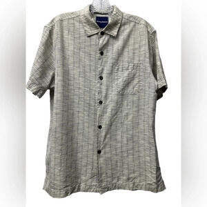 Tommy Bahama Silk Camp Shirt Size Medium Tan Short Sleeve Button Down